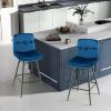 2 Pieces 29 Inch Velvet Bar Stools Set with Tufted Back and Footrests