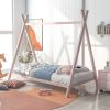 House Bed Tent Bed Frame Twin Size Metal Floor Play House Bed with Slat for Kids Girls Boys , No Box Spring Needed