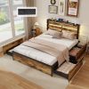 Full/Queen/Twin Size Bed Frame with Drawers LED Lights and USB Ports
