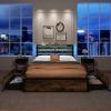 Full/Queen/Twin Size Bed Frame with Drawers LED Lights and USB Ports