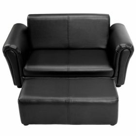 Kid's Double Couch Lounge sofa with Ottoman (Color: Black)