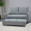 57.48" Big Size Sofa Bed Line Fabric Futon Couch with Adjustable Backrest, Modern Loveseat Sofa Sleeper for Living Room