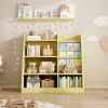 Wooden Toy Storage Organizer Cabinet Kids Bookshelf Children Bookcase Toddler Baby Sling Book Rack Adjustable Shelf for Playroom Bedroom Nursery Hallw