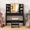 Vanity Set with Lighted Mirror and Stool with Power Outlet