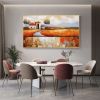 Hand Painted Oil Painting Abstract Village Oil Painting on Canvas Large Wall Art Original Minimalist Orange Landscape Art Custom Painting Boho Living