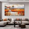 Hand Painted Oil Painting Abstract Village Oil Painting on Canvas Large Wall Art Original Minimalist Orange Landscape Art Custom Painting Boho Living