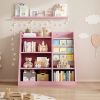 Wooden Toy Storage Organizer Cabinet Kids Bookshelf Children Bookcase Toddler Baby Sling Book Rack Adjustable Shelf for Playroom Bedroom Nursery Hallw