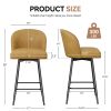 Counter Height Barstool Set of 2, 360° Swivel Upholstered Barstool with Backrest and Metal Feet, 27' Seat Height, PU Leather