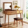43.3" Classic Wood Makeup Vanity Set with Flip-top Mirror and Stool, Dressing Table with Three Drawers and storage space