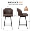 Counter Height Barstool Set of 2, 360° Swivel Upholstered Barstool with Backrest and Metal Feet, 27' Seat Height, PU Leather