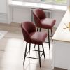 Counter Height Barstool Set of 2, 360° Swivel Upholstered Barstool with Backrest and Metal Feet, 27' Seat Height, PU Leather