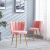 Modern dining chair(set of 2) with iron tube wood color legs, shorthair cushions and comfortable backrest, suitable for dining room, living room, cafe