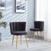 Modern dining chair(set of 2) with iron tube wood color legs, shorthair cushions and comfortable backrest, suitable for dining room, living room, cafe