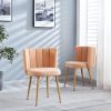 Modern dining chair(set of 2) with iron tube wood color legs, shorthair cushions and comfortable backrest, suitable for dining room, living room, cafe