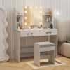 Vanity Set with Lighted Mirror and Stool with Power Outlet